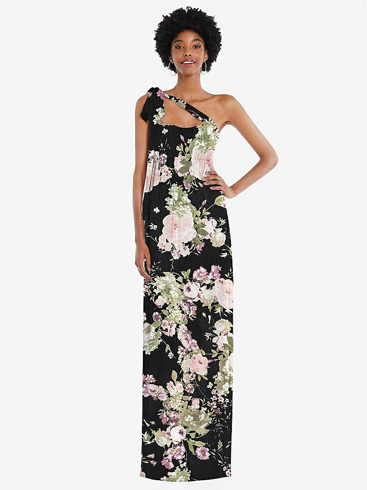 【STYLE: 1564】Convertible Tie-Shoulder Empire Waist Maxi Dress【COLOR: Noir Garden】