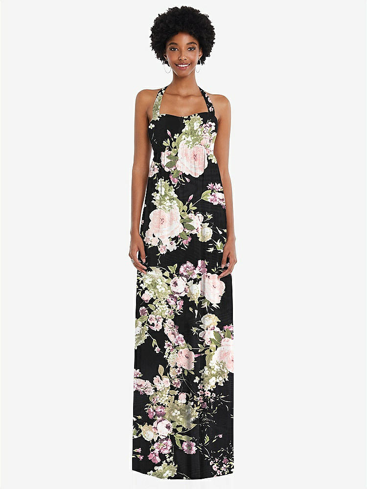 【STYLE: 1564】Convertible Tie-Shoulder Empire Waist Maxi Dress【COLOR: Noir Garden】