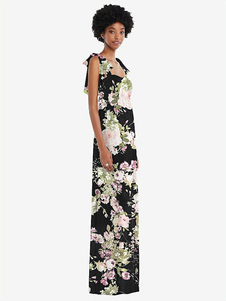 【STYLE: 1564】Convertible Tie-Shoulder Empire Waist Maxi Dress【COLOR: Noir Garden】