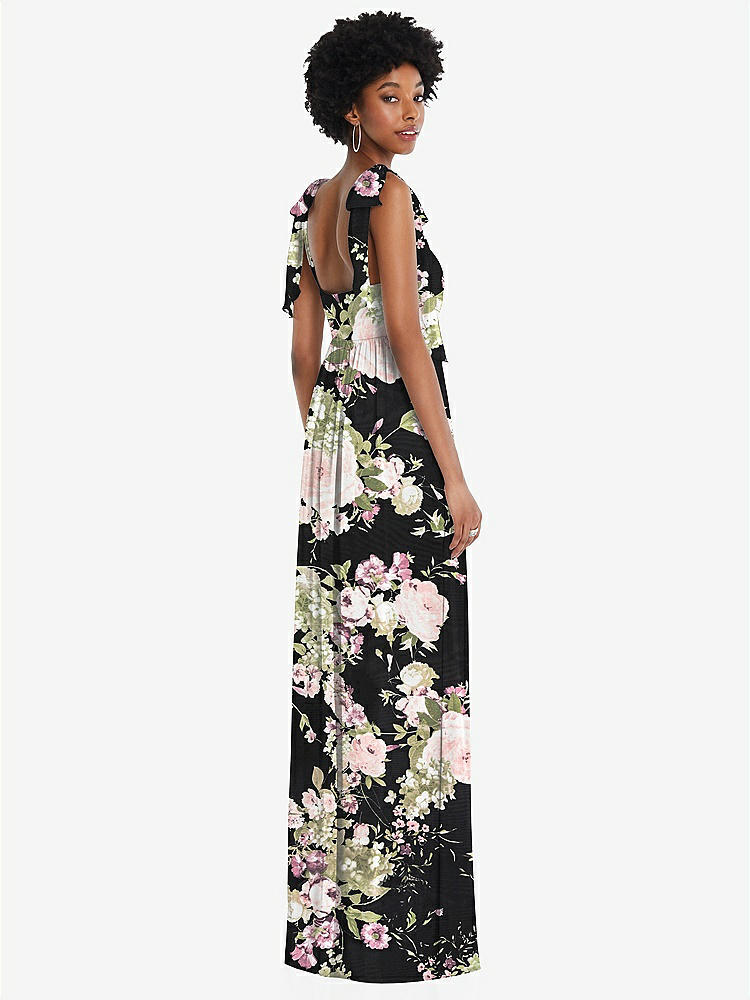 【STYLE: 1564】Convertible Tie-Shoulder Empire Waist Maxi Dress【COLOR: Noir Garden】