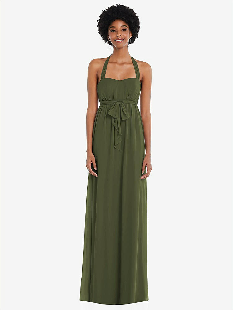 【STYLE: 1564】Convertible Tie-Shoulder Empire Waist Maxi Dress【COLOR: Olive Green】