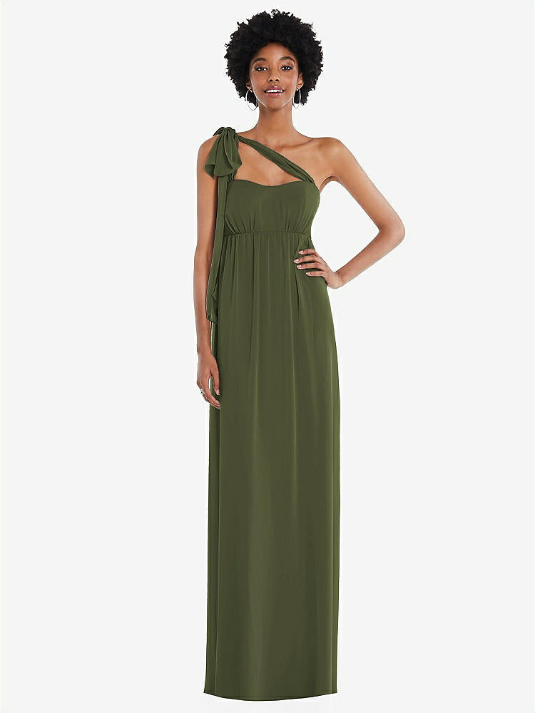 【STYLE: 1564】Convertible Tie-Shoulder Empire Waist Maxi Dress【COLOR: Olive Green】