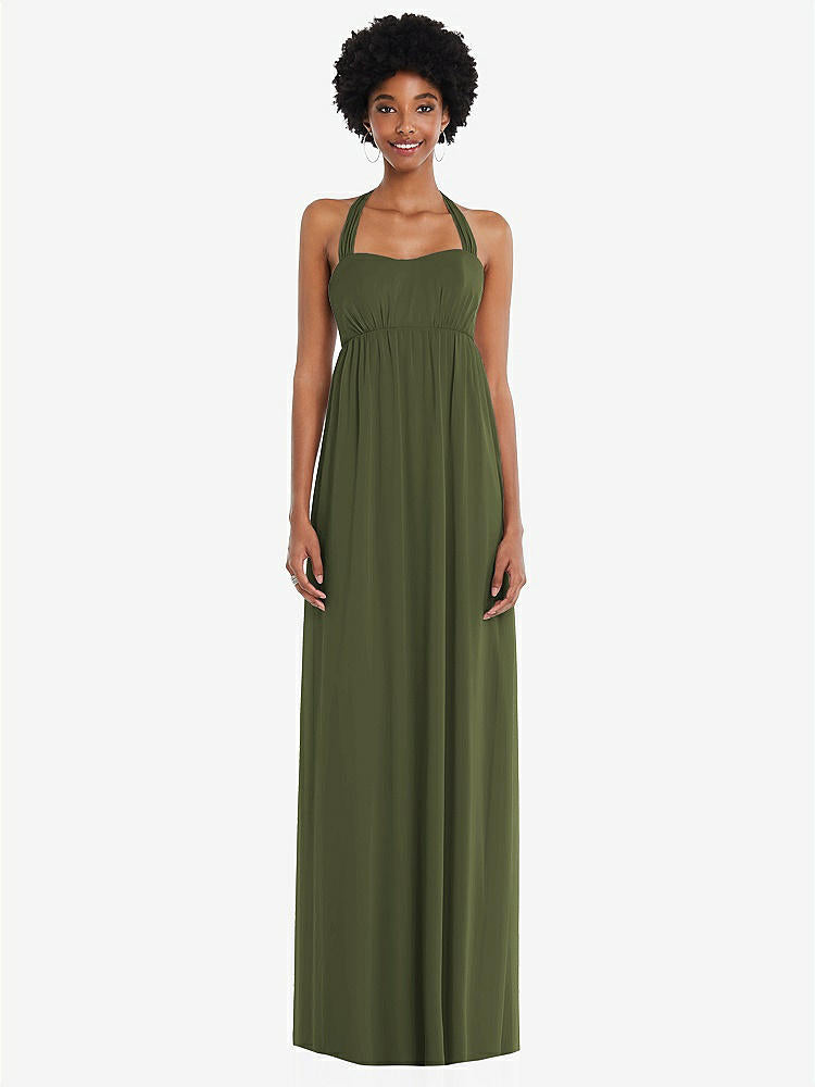【STYLE: 1564】Convertible Tie-Shoulder Empire Waist Maxi Dress【COLOR: Olive Green】
