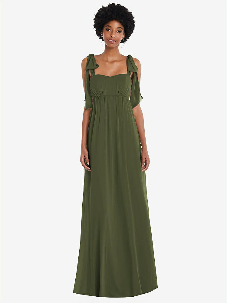 【STYLE: 1564】Convertible Tie-Shoulder Empire Waist Maxi Dress【COLOR: Olive Green】