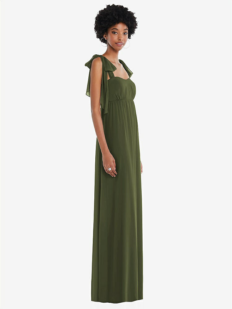 【STYLE: 1564】Convertible Tie-Shoulder Empire Waist Maxi Dress【COLOR: Olive Green】