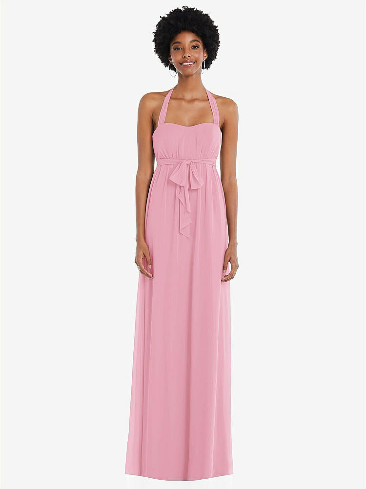 【STYLE: 1564】Convertible Tie-Shoulder Empire Waist Maxi Dress【COLOR: Peony Pink】