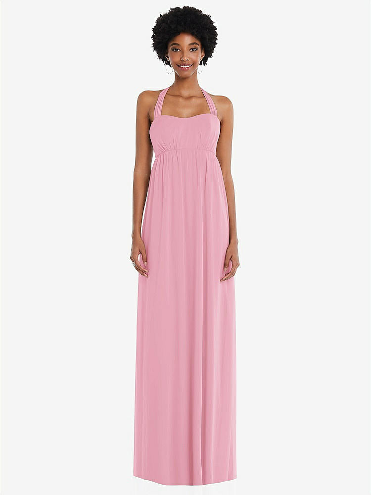 【STYLE: 1564】Convertible Tie-Shoulder Empire Waist Maxi Dress【COLOR: Peony Pink】