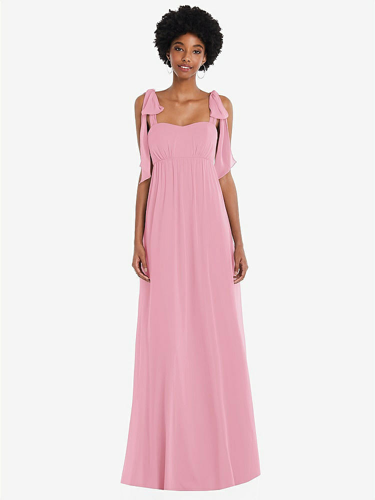 【STYLE: 1564】Convertible Tie-Shoulder Empire Waist Maxi Dress【COLOR: Peony Pink】