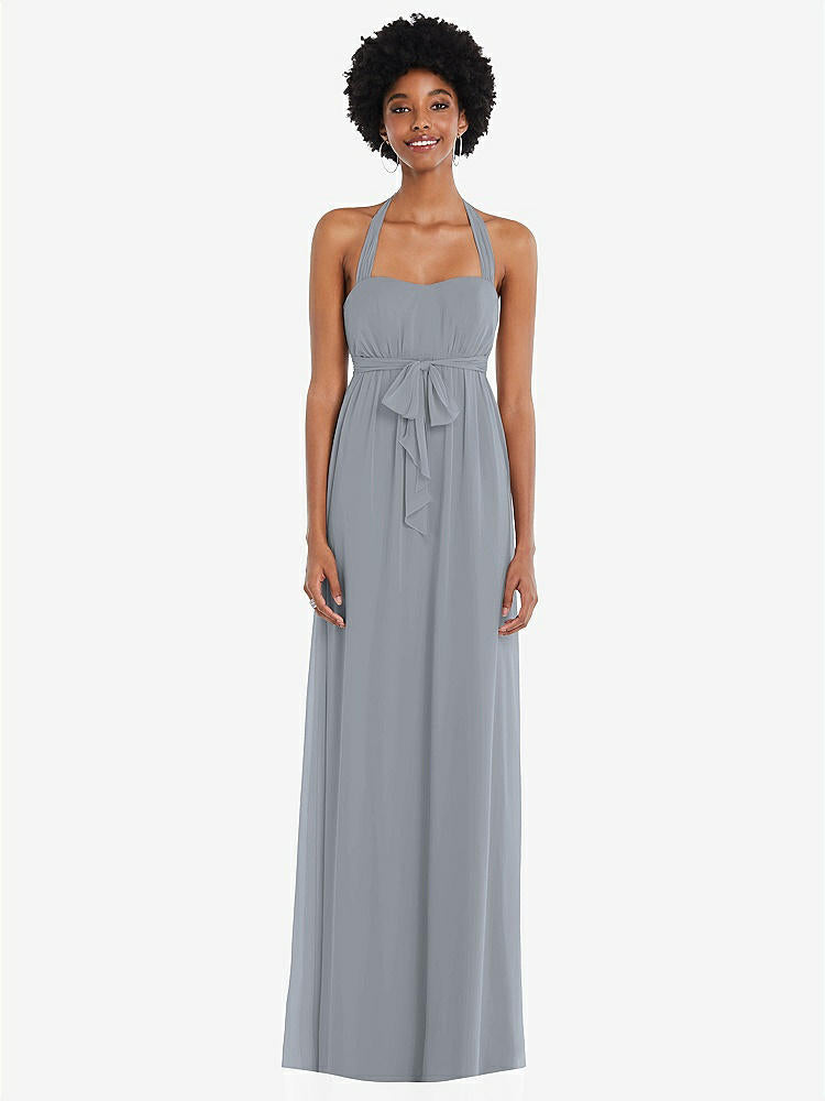 【STYLE: 1564】Convertible Tie-Shoulder Empire Waist Maxi Dress【COLOR: Platinum】