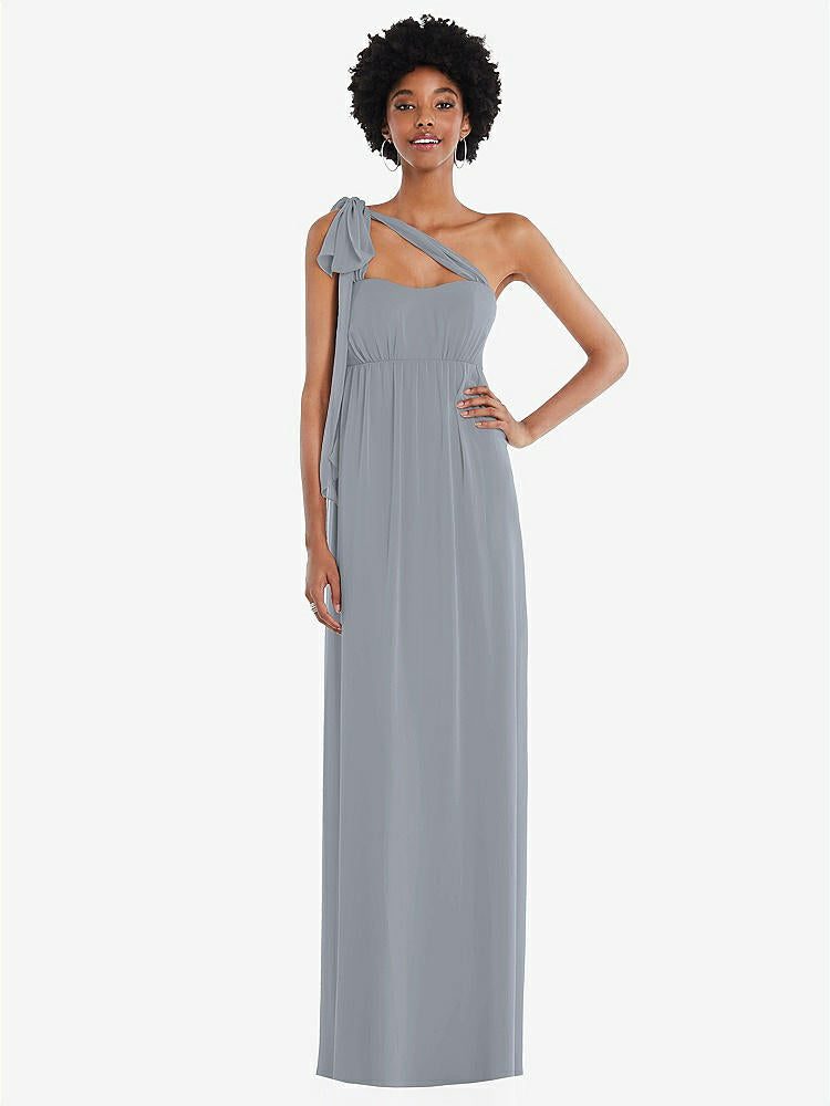 【STYLE: 1564】Convertible Tie-Shoulder Empire Waist Maxi Dress【COLOR: Platinum】