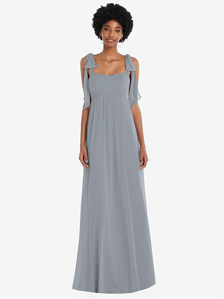 【STYLE: 1564】Convertible Tie-Shoulder Empire Waist Maxi Dress【COLOR: Platinum】