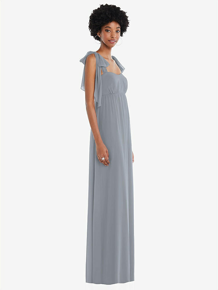 【STYLE: 1564】Convertible Tie-Shoulder Empire Waist Maxi Dress【COLOR: Platinum】