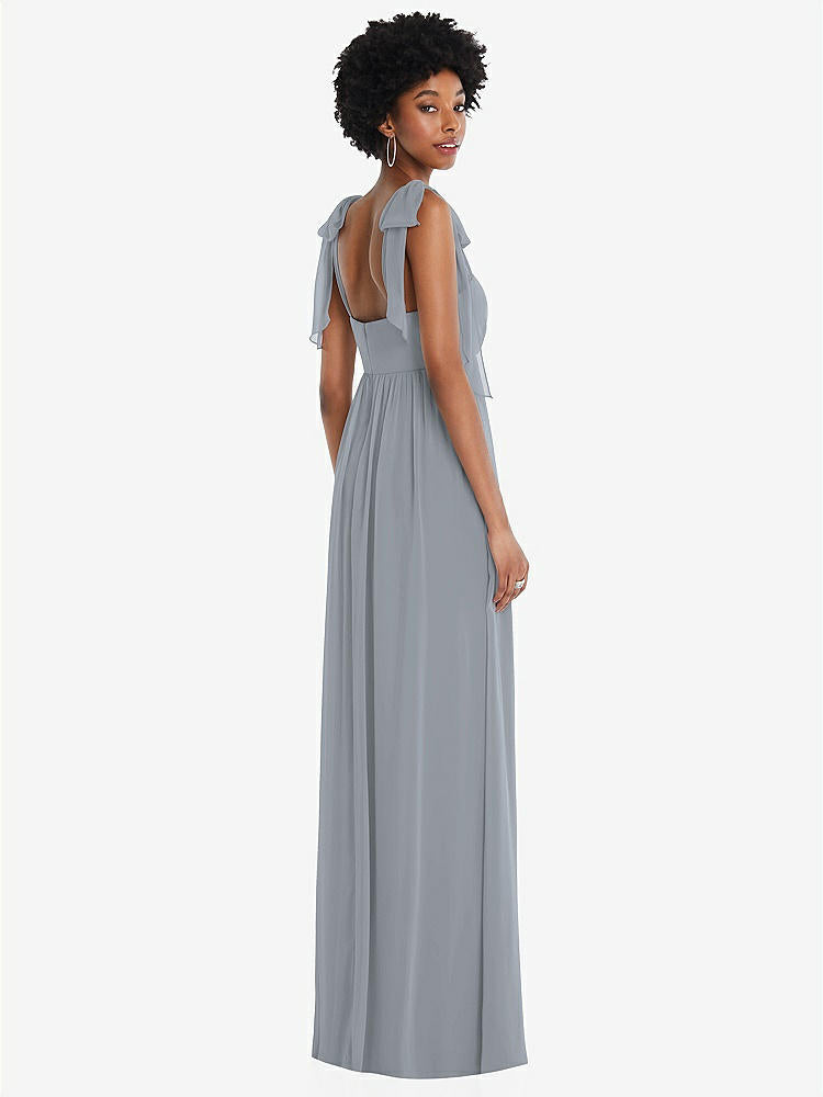 【STYLE: 1564】Convertible Tie-Shoulder Empire Waist Maxi Dress【COLOR: Platinum】