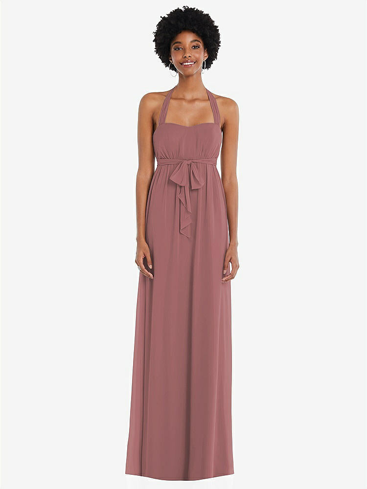 【STYLE: 1564】Convertible Tie-Shoulder Empire Waist Maxi Dress【COLOR: Rosewood】