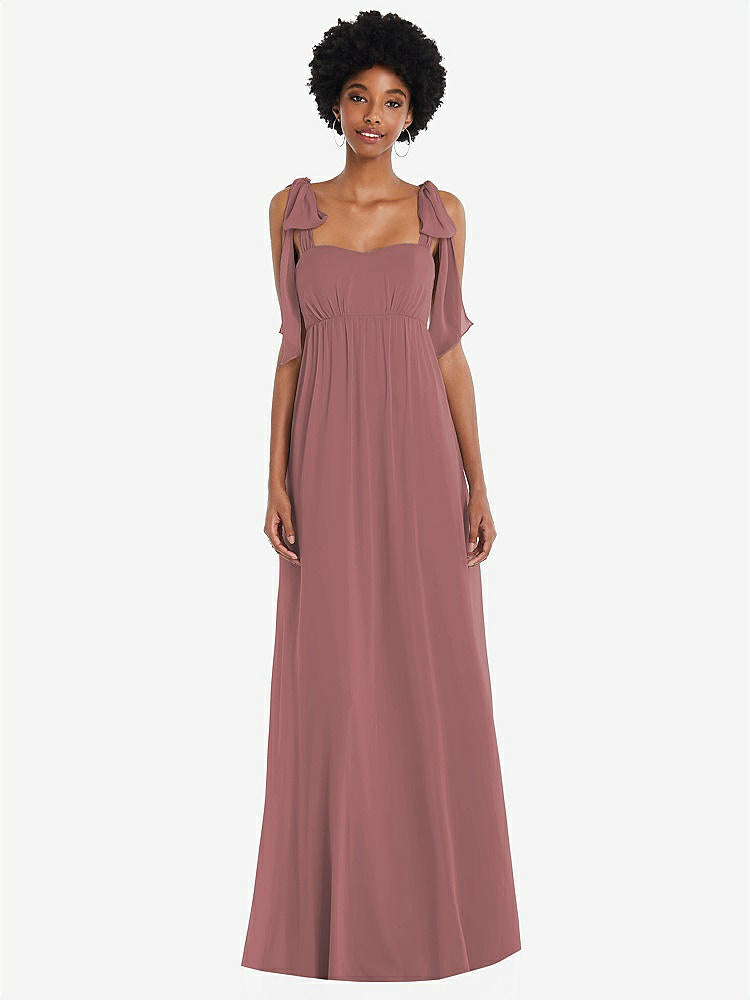 【STYLE: 1564】Convertible Tie-Shoulder Empire Waist Maxi Dress【COLOR: Rosewood】