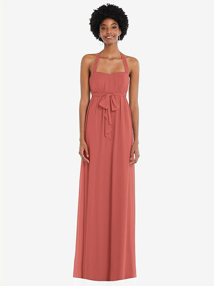 【STYLE: 1564】Convertible Tie-Shoulder Empire Waist Maxi Dress【COLOR: Coral Pink】