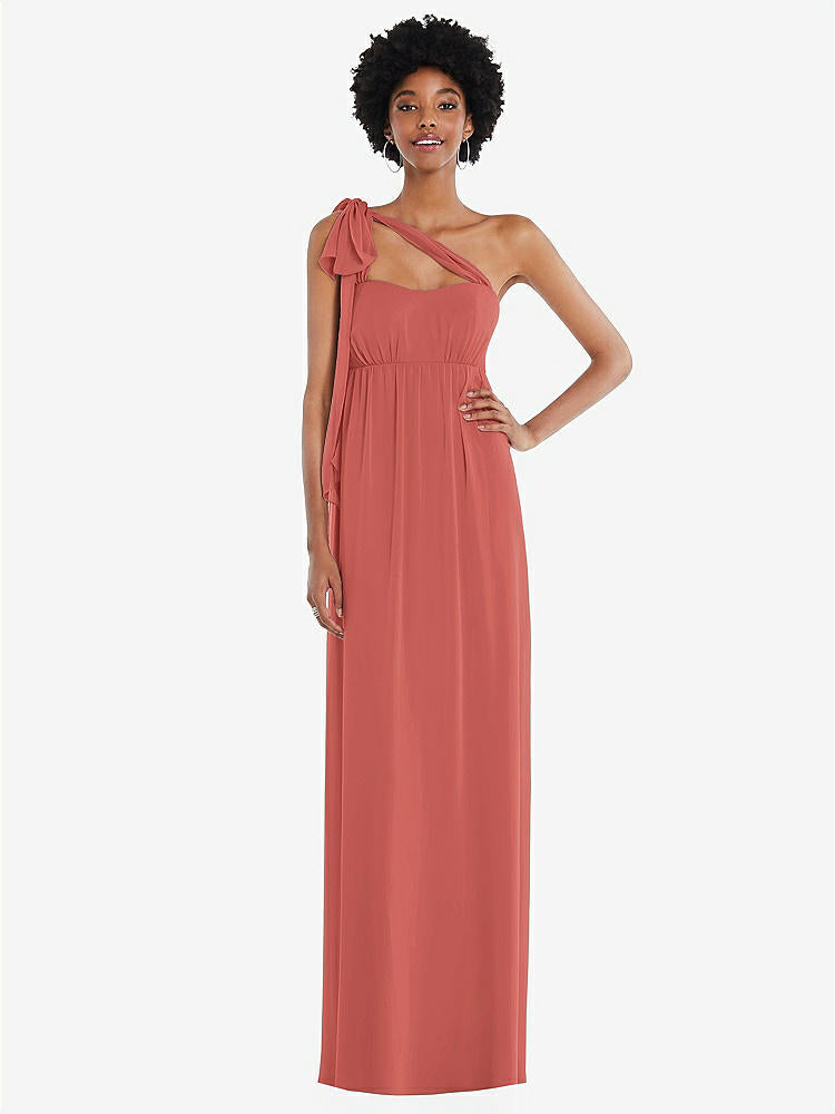 【STYLE: 1564】Convertible Tie-Shoulder Empire Waist Maxi Dress【COLOR: Coral Pink】
