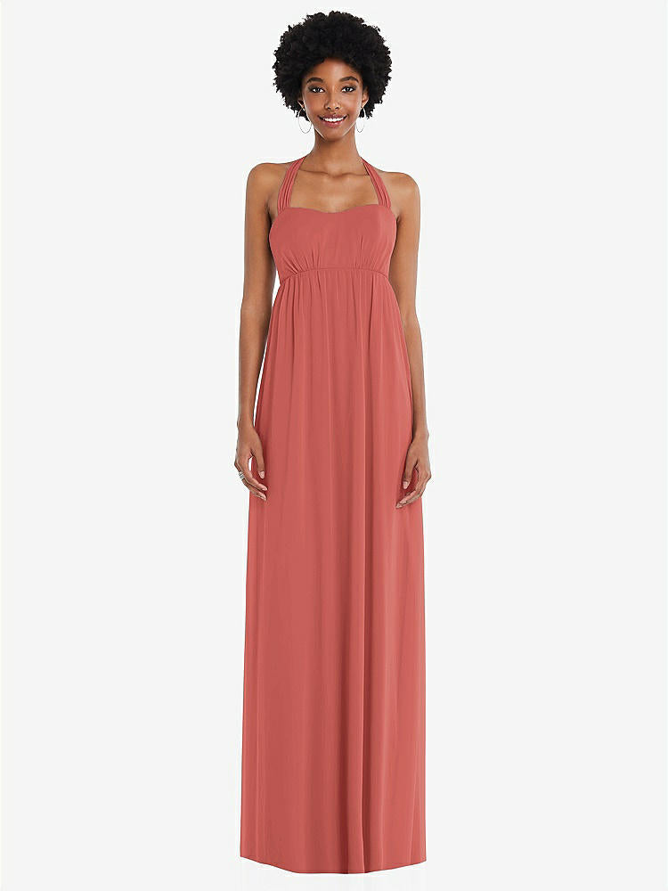 【STYLE: 1564】Convertible Tie-Shoulder Empire Waist Maxi Dress【COLOR: Coral Pink】