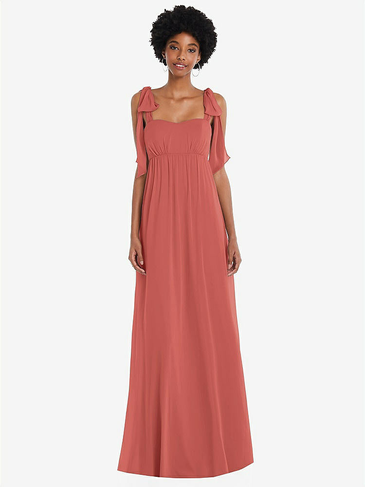 【STYLE: 1564】Convertible Tie-Shoulder Empire Waist Maxi Dress【COLOR: Coral Pink】
