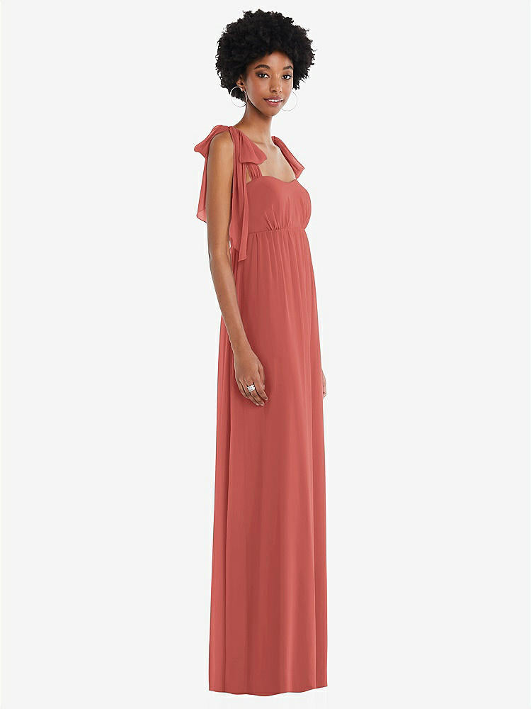 【STYLE: 1564】Convertible Tie-Shoulder Empire Waist Maxi Dress【COLOR: Coral Pink】
