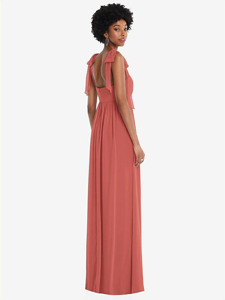 【STYLE: 1564】Convertible Tie-Shoulder Empire Waist Maxi Dress【COLOR: Coral Pink】