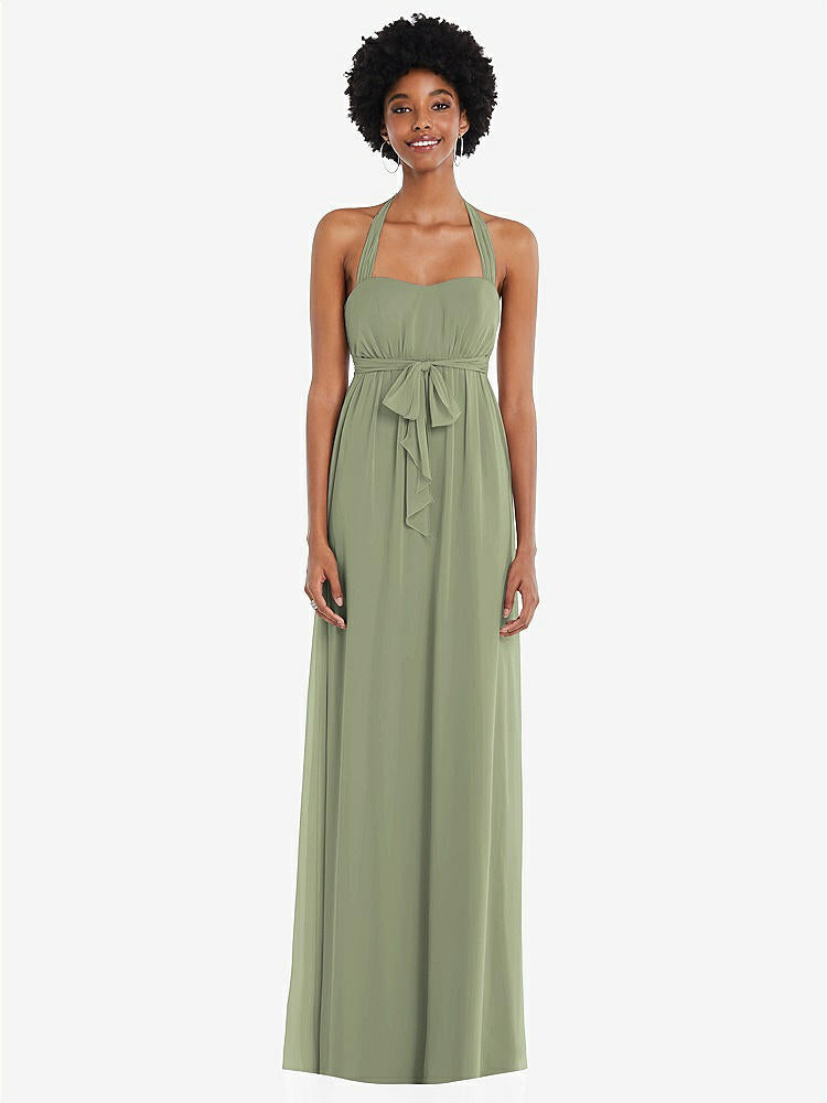 【STYLE: 1564】Convertible Tie-Shoulder Empire Waist Maxi Dress【COLOR: Sage】