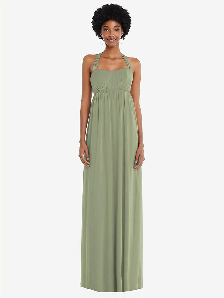 【STYLE: 1564】Convertible Tie-Shoulder Empire Waist Maxi Dress【COLOR: Sage】