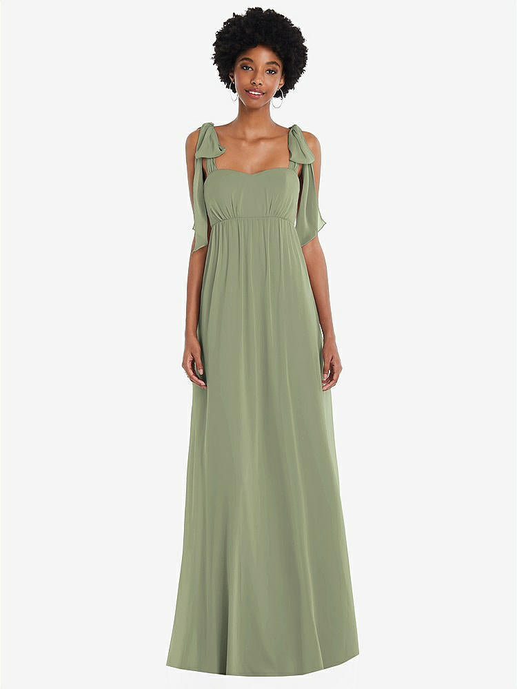 【STYLE: 1564】Convertible Tie-Shoulder Empire Waist Maxi Dress【COLOR: Sage】