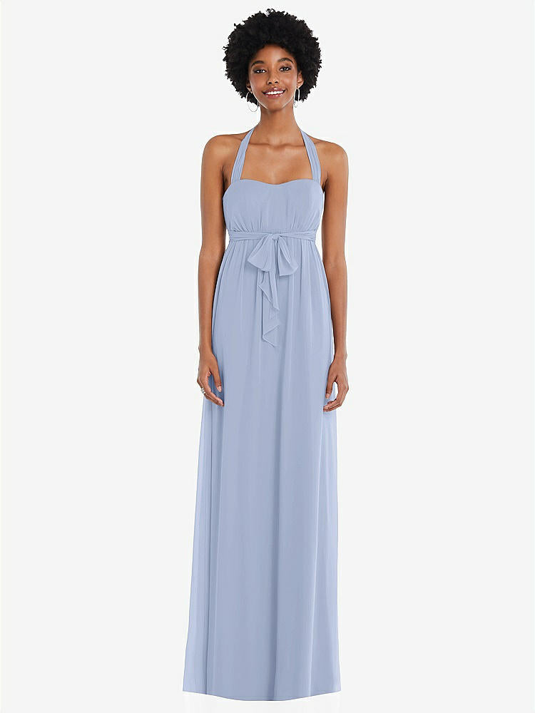 【STYLE: 1564】Convertible Tie-Shoulder Empire Waist Maxi Dress【COLOR: Sky Blue】