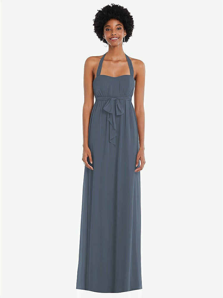 【STYLE: 1564】Convertible Tie-Shoulder Empire Waist Maxi Dress【COLOR: Silverstone】