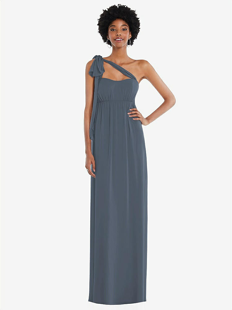 【STYLE: 1564】Convertible Tie-Shoulder Empire Waist Maxi Dress【COLOR: Silverstone】