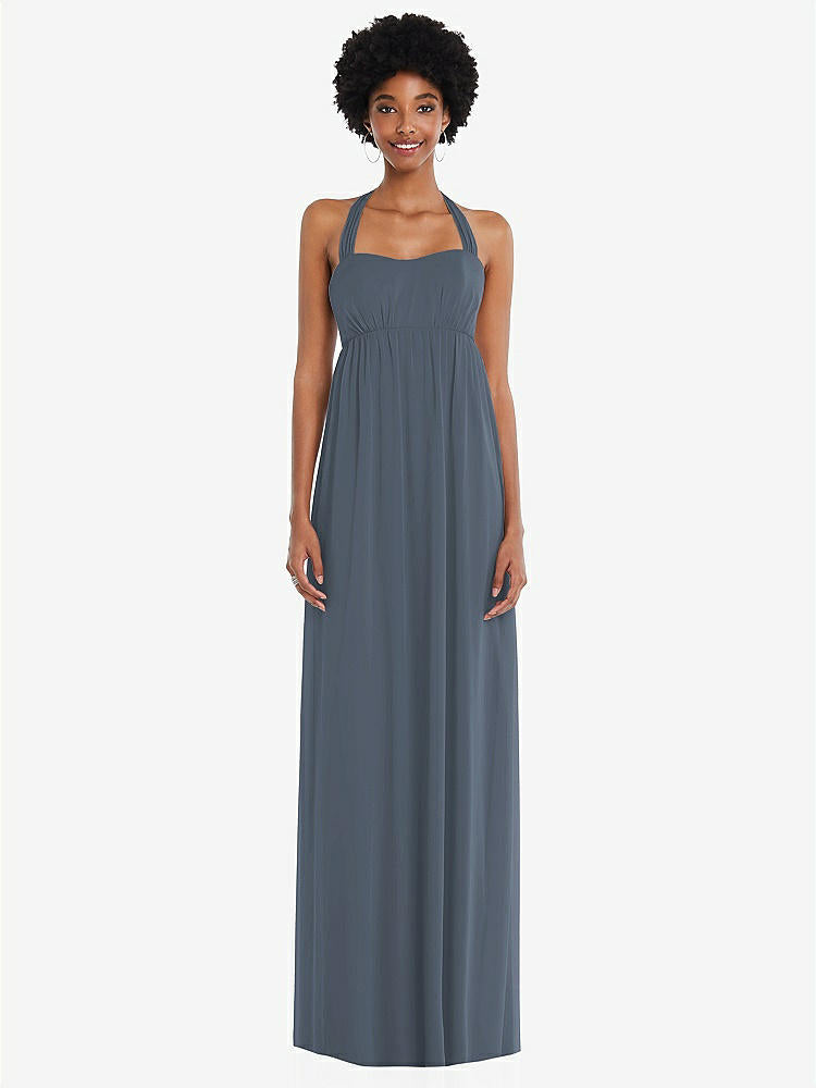 【STYLE: 1564】Convertible Tie-Shoulder Empire Waist Maxi Dress【COLOR: Silverstone】