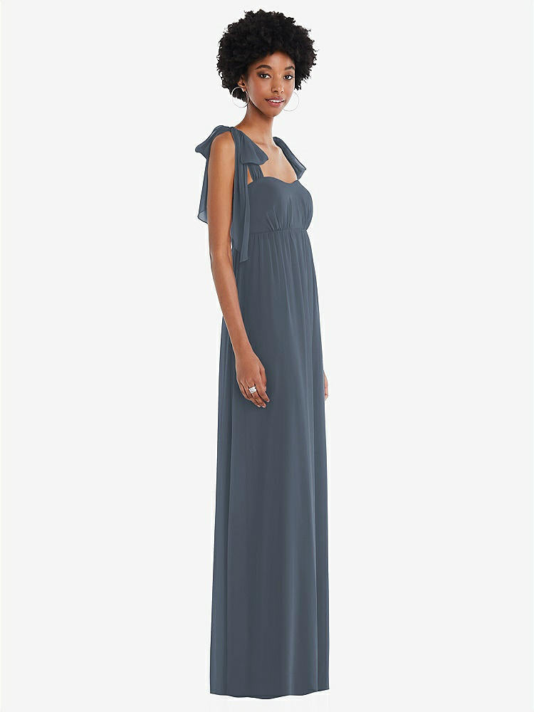 【STYLE: 1564】Convertible Tie-Shoulder Empire Waist Maxi Dress【COLOR: Silverstone】