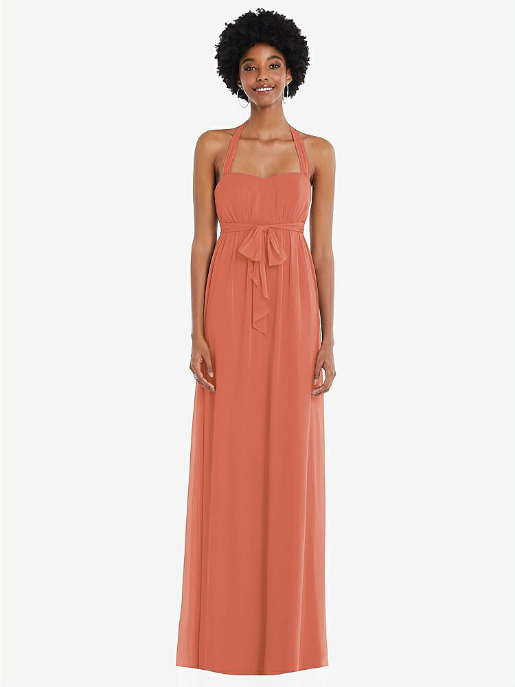 【STYLE: 1564】Convertible Tie-Shoulder Empire Waist Maxi Dress【COLOR: Terracotta Copper】