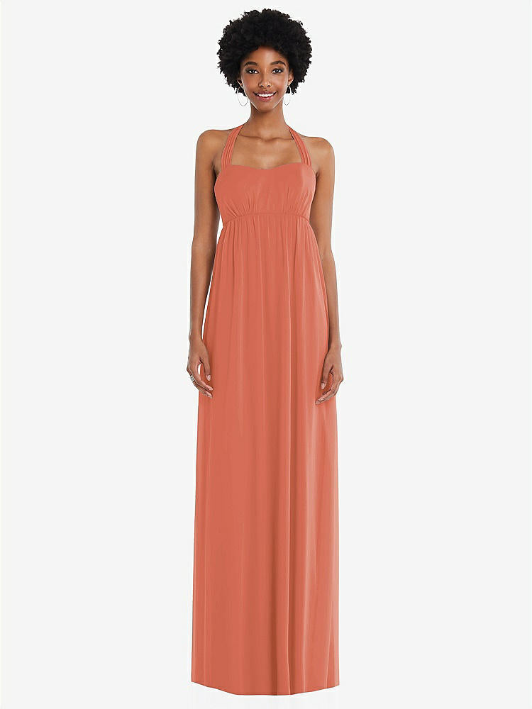 【STYLE: 1564】Convertible Tie-Shoulder Empire Waist Maxi Dress【COLOR: Terracotta Copper】