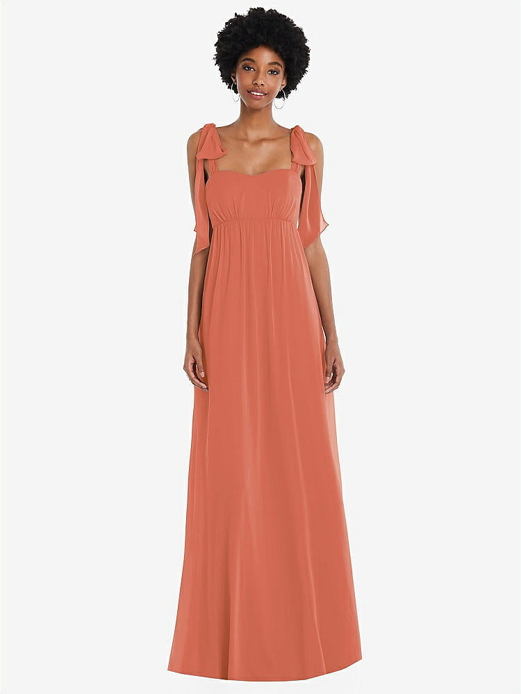 【STYLE: 1564】Convertible Tie-Shoulder Empire Waist Maxi Dress【COLOR: Terracotta Copper】
