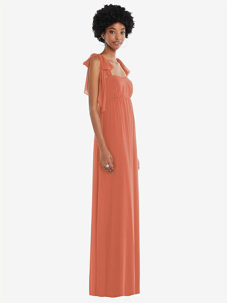 【STYLE: 1564】Convertible Tie-Shoulder Empire Waist Maxi Dress【COLOR: Terracotta Copper】
