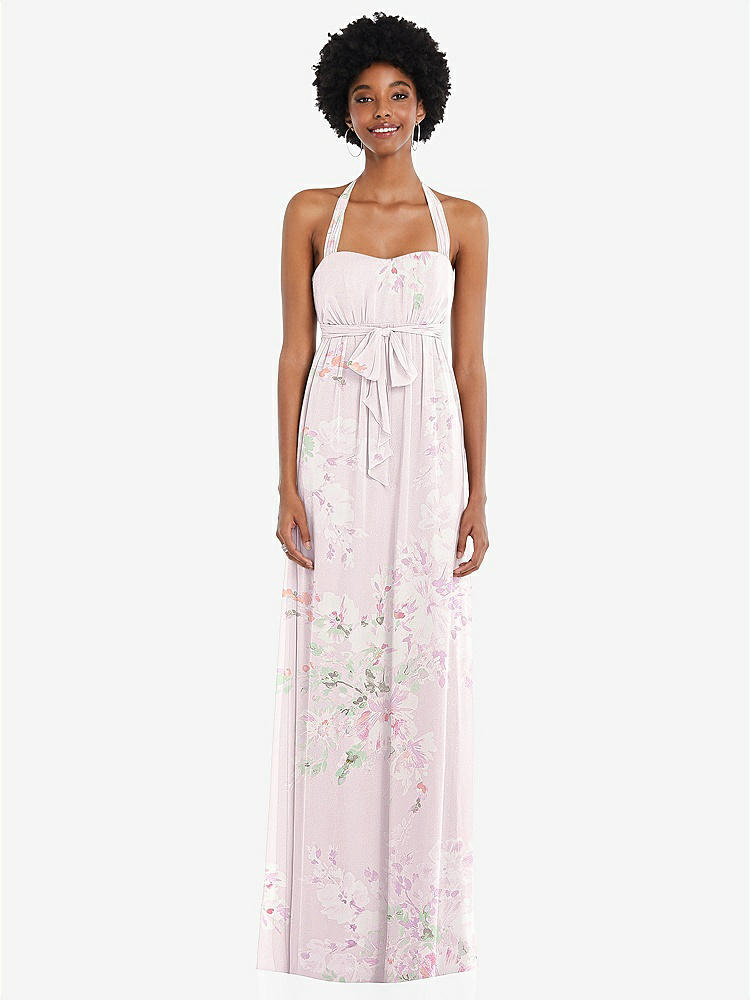 【STYLE: 1564】Convertible Tie-Shoulder Empire Waist Maxi Dress【COLOR: Watercolor Print】