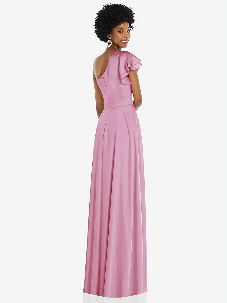 【NEW】【STYLE: 3099】ドレープ ワンショルダー フラッター 袖 マキシ ドレス 前面 スリット【COLOR: Powder Pink】【SIZE: 00-30W】