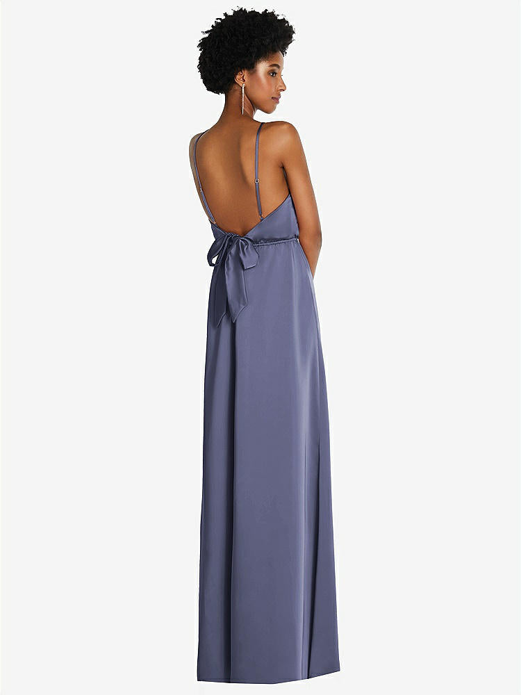 【NEW】【STYLE: 8217】低 ネクタイバック マキシ ドレス 調整可能 スキニー ストラップ【COLOR: French Blue】【SIZE: 00-30W】