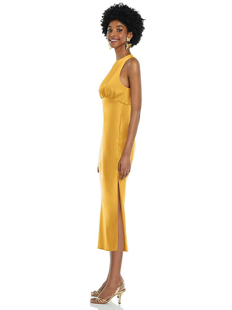 【STYLE: LB042】Jewel Neck Sleeveless Midi Dress with Bias Skirt【COLOR: NYC Yellow】