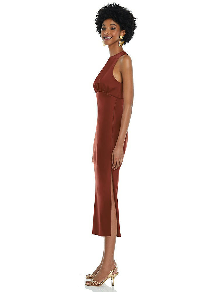 【STYLE: LB042】Jewel Neck Sleeveless Midi Dress with Bias Skirt【COLOR: Auburn Moon】