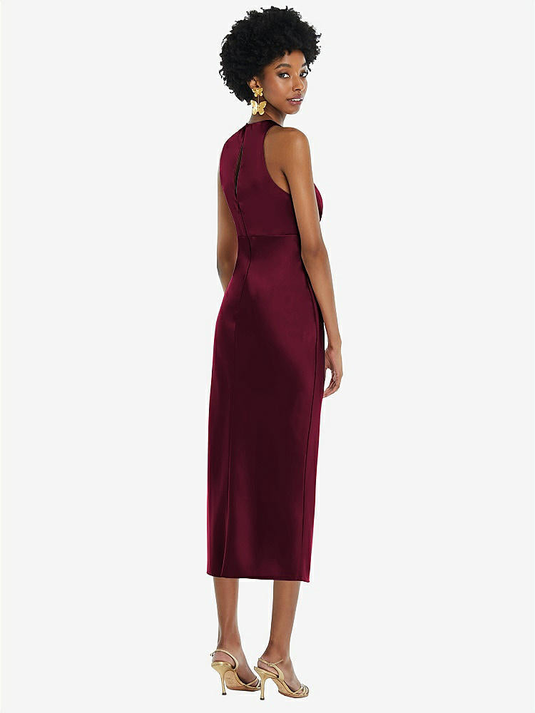【STYLE: LB042】Jewel Neck Sleeveless Midi Dress with Bias Skirt【COLOR: Cabernet】
