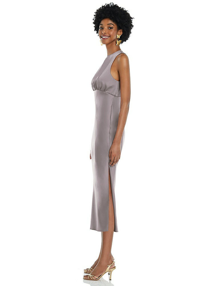 【NEW】【STYLE: LB042】ジュエル 首 ノースリーブ MIDI ドレス バイアス スカート【COLOR: Cashmere Gray】【SIZE: 00-30W】