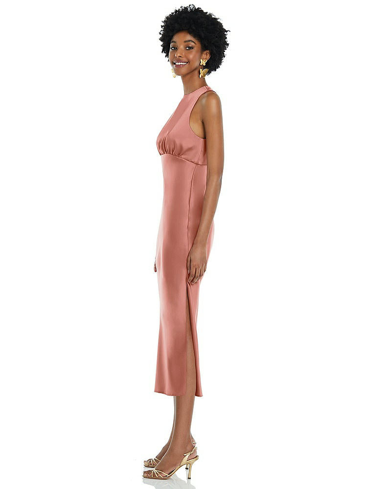 【STYLE: LB042】Jewel Neck Sleeveless Midi Dress with Bias Skirt【COLOR: Desert Rose】