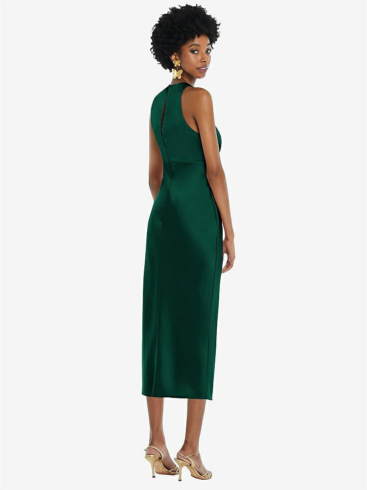 【STYLE: LB042】Jewel Neck Sleeveless Midi Dress with Bias Skirt【COLOR: Hunter Green】