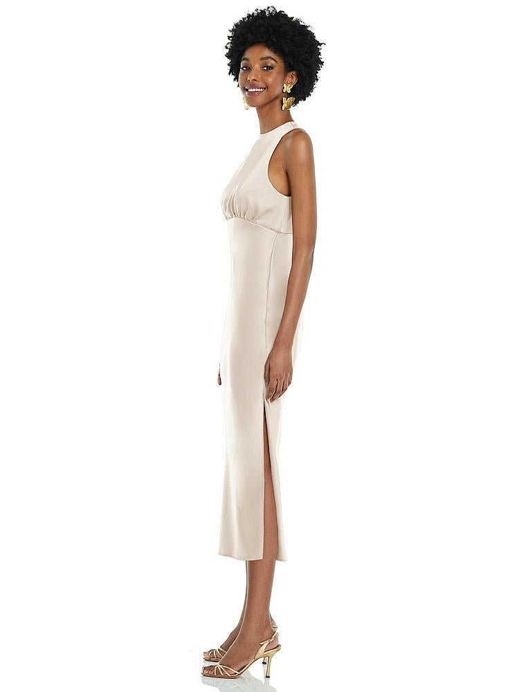 【STYLE: LB042】Jewel Neck Sleeveless Midi Dress with Bias Skirt【COLOR: Oat】