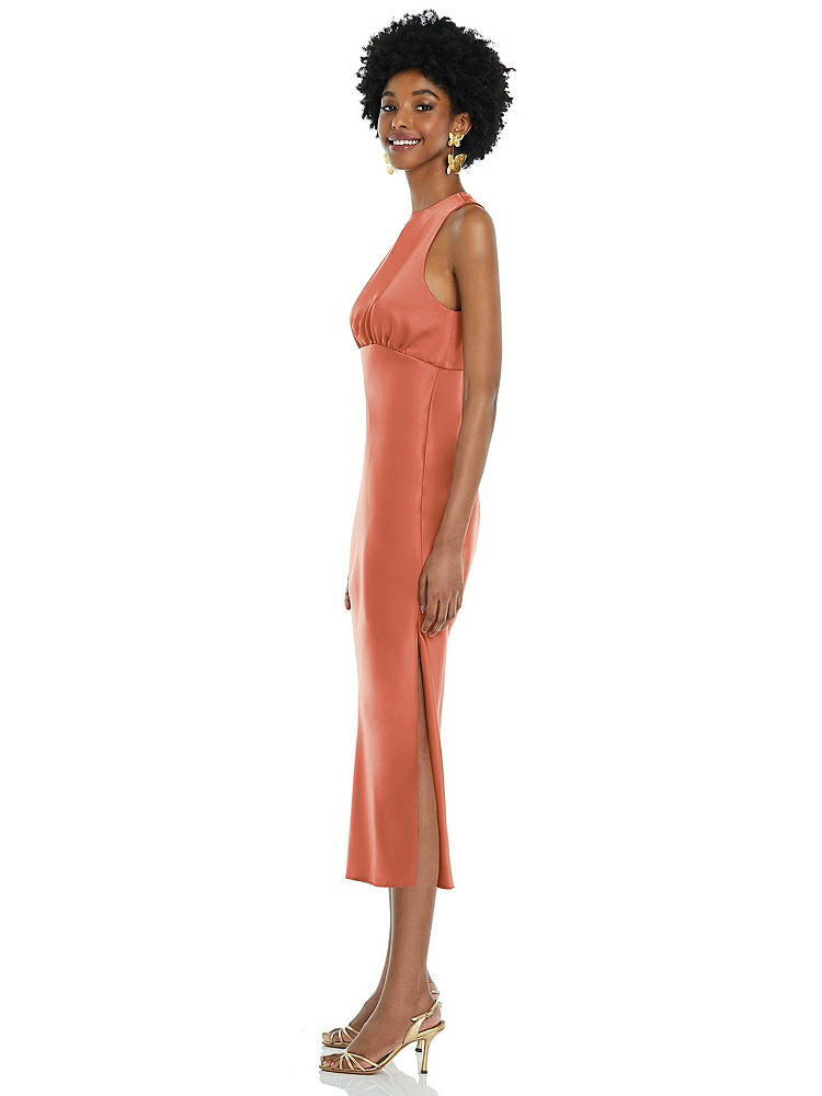 【STYLE: LB042】Jewel Neck Sleeveless Midi Dress with Bias Skirt【COLOR: Terracotta Copper】