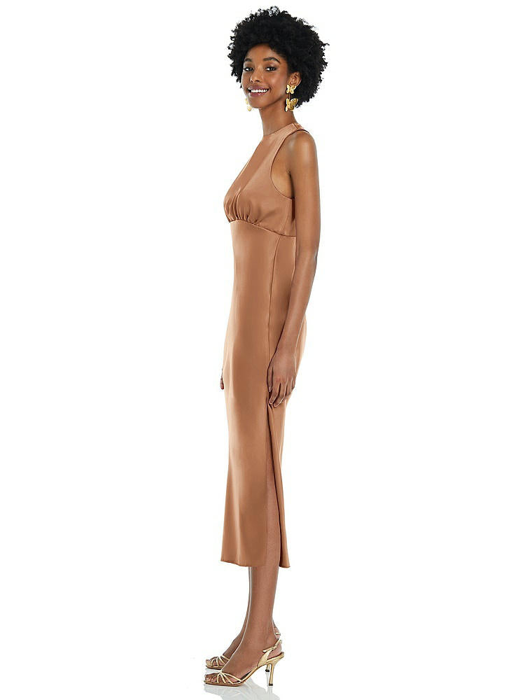 【STYLE: LB042】Jewel Neck Sleeveless Midi Dress with Bias Skirt【COLOR: Toffee】