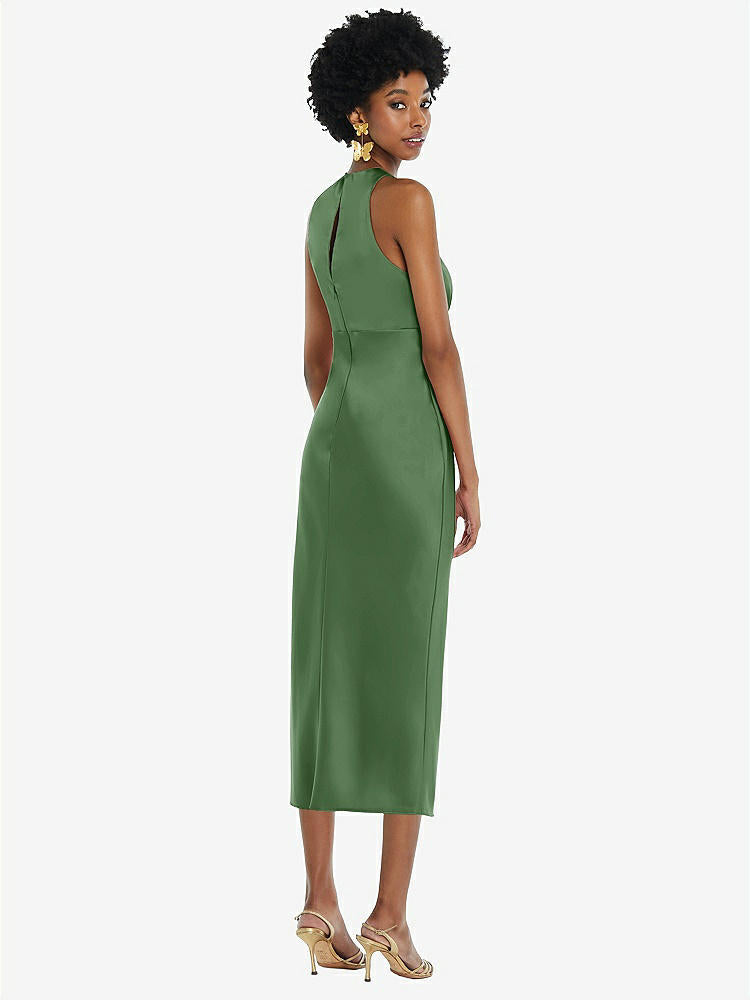 【STYLE: LB042】Jewel Neck Sleeveless Midi Dress with Bias Skirt【COLOR: Vineyard Green】